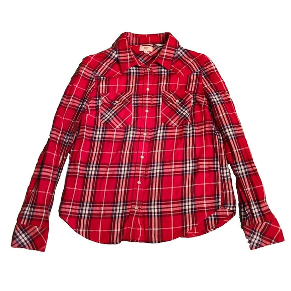 Levis Shirt Mens S Red White Plaid Pearl Snap Western Classic Fit Casual Small - Picture 1 of 7